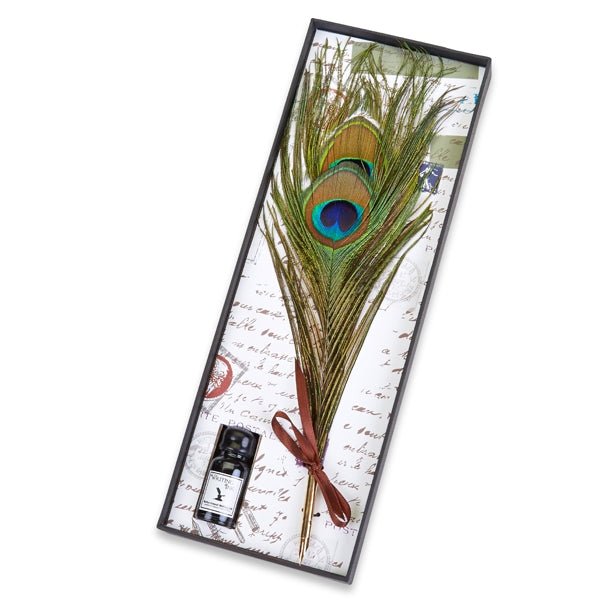 Peacock Feather Quill Pen & Ink Set