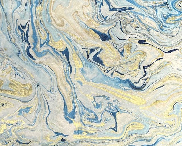 Marble paper, gold & blue on cream