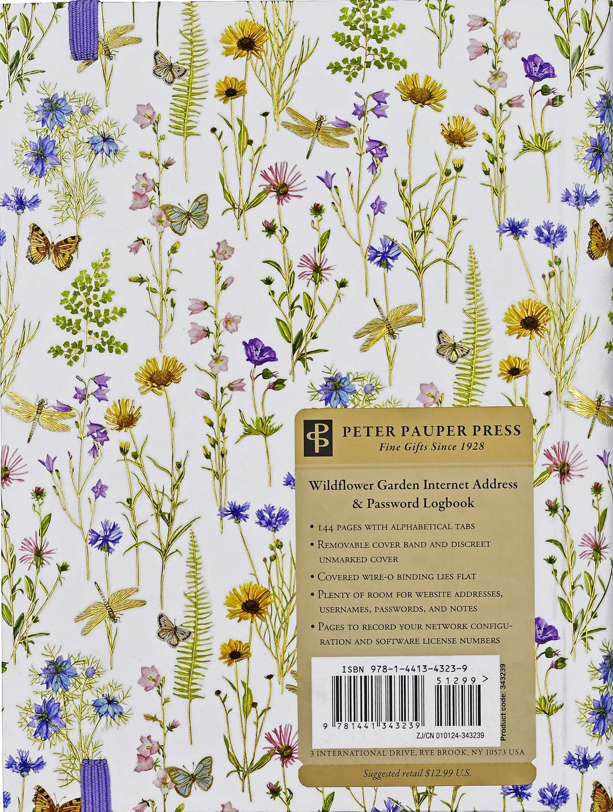 Wildflower Garden Large Internet Address & Password Logbook, back cover