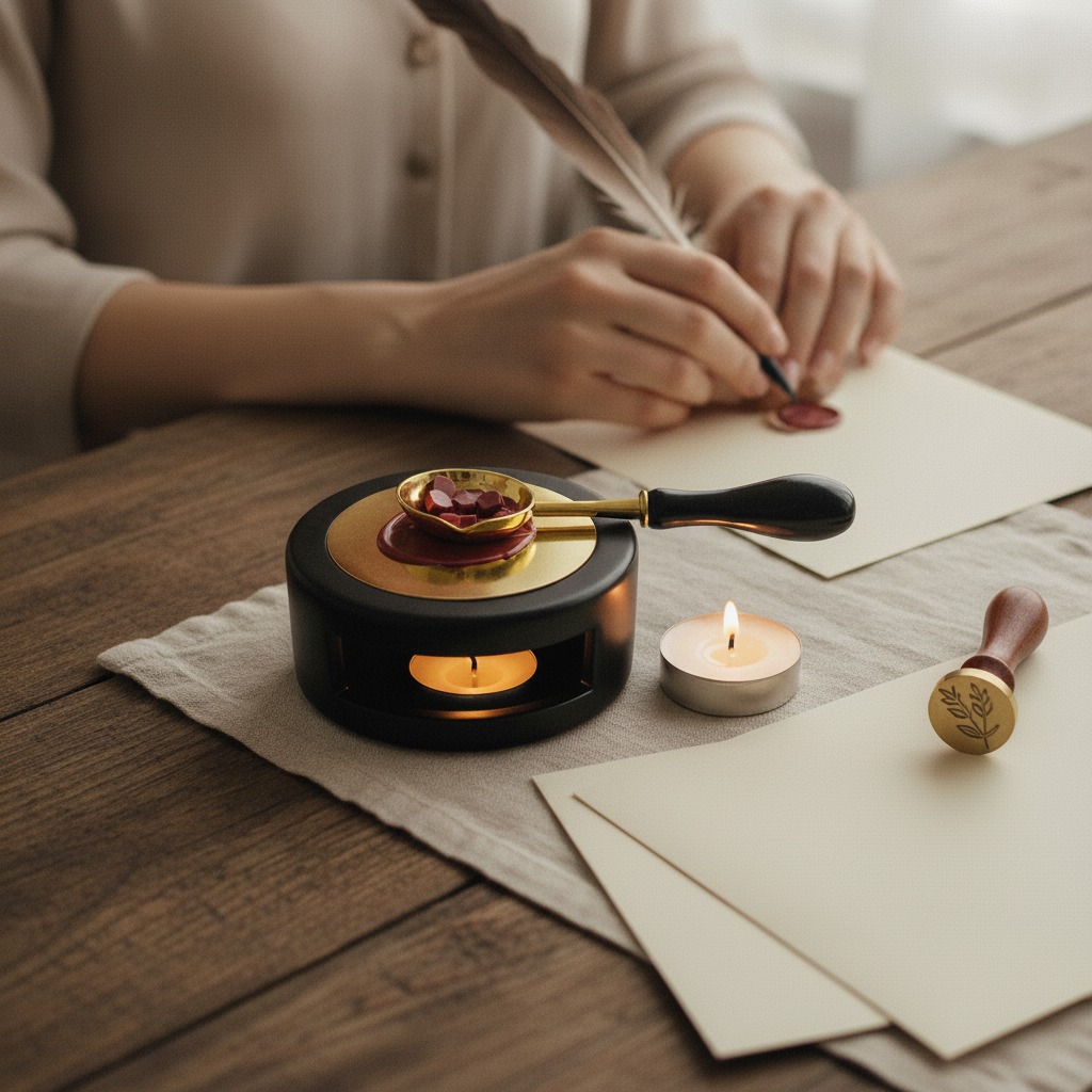 Sealing Wax Melter Set with Candle and Spoon – Desktop Wax Seal Warmer Heater Stove