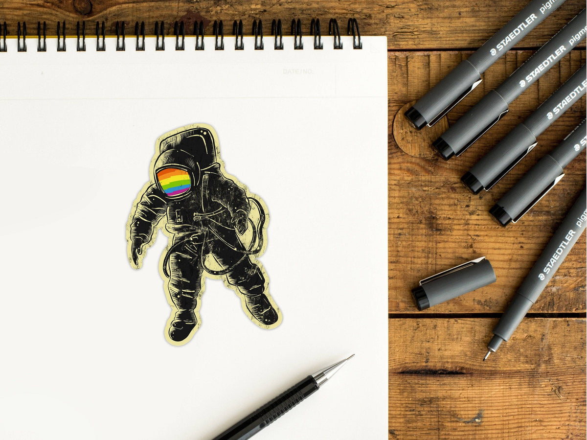 Queer Astronaut Sticker - Vintage Rainbow Astronaut Cosmonau