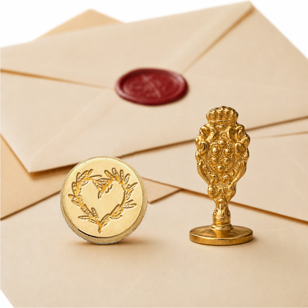 Branch Heart Wax Seal Stamp – Vintage-Style Round Florentine Brass Stamp with Attached Handle