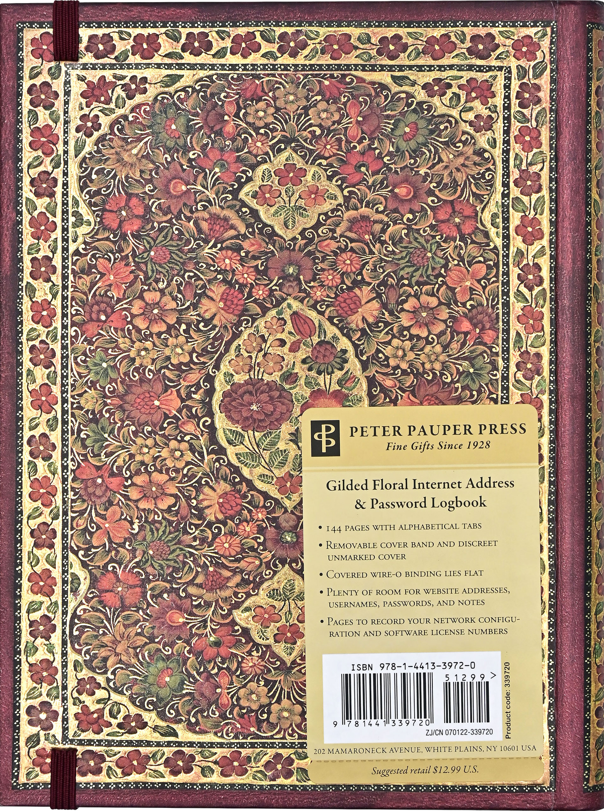 Gilded Floral Large-Format Internet Address & Password Logbook