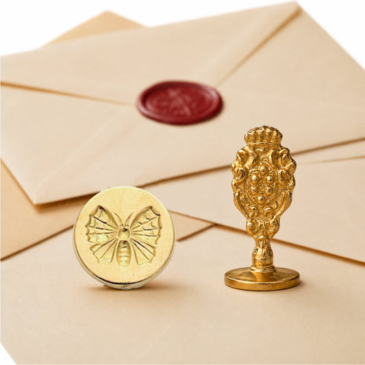 Butterfly Wax Seal Stamp – Vintage-Style Round Florentine Brass Stamp with Attached Handle