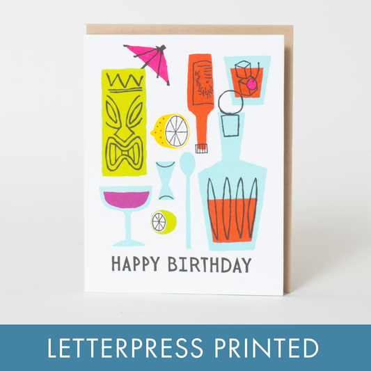Birthday Cocktails Letterpress Greeting Card