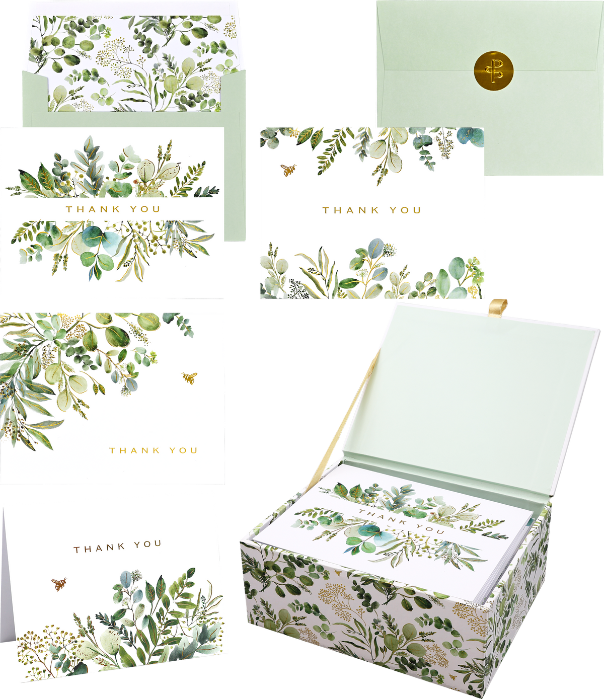 Eucalyptus Premium Thank You Note Cards, front