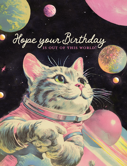 OUT OF THIS WORLD cat~ birthday card