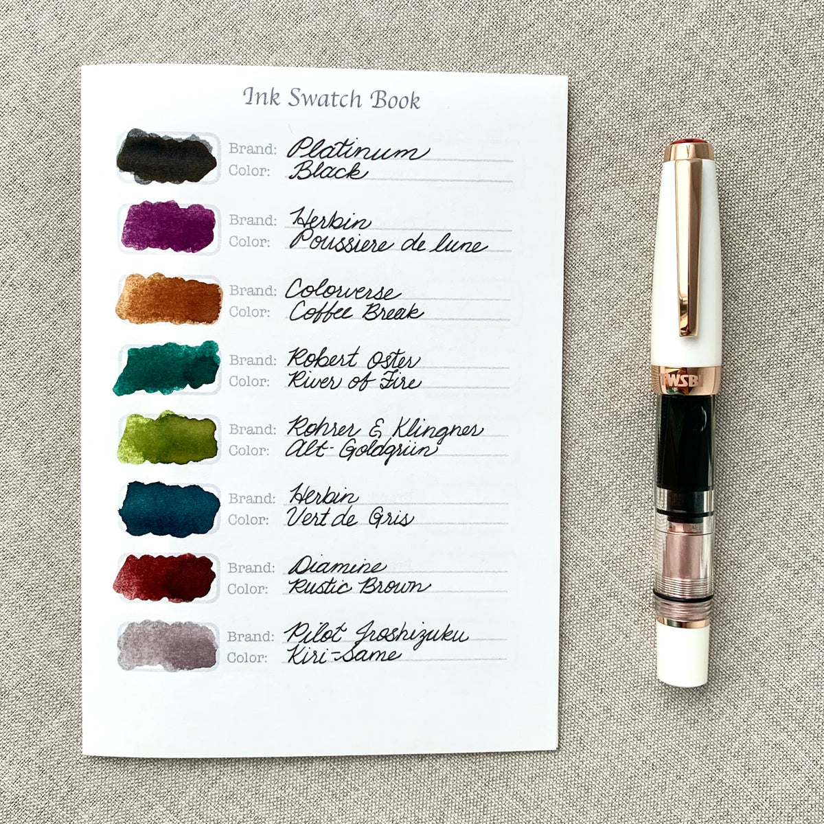 A6 Ink Swatch Book - Ink Log - Travelers Notebook Insert - Fountain Pen Friendly, Hand-Stitched Kraft Cover
