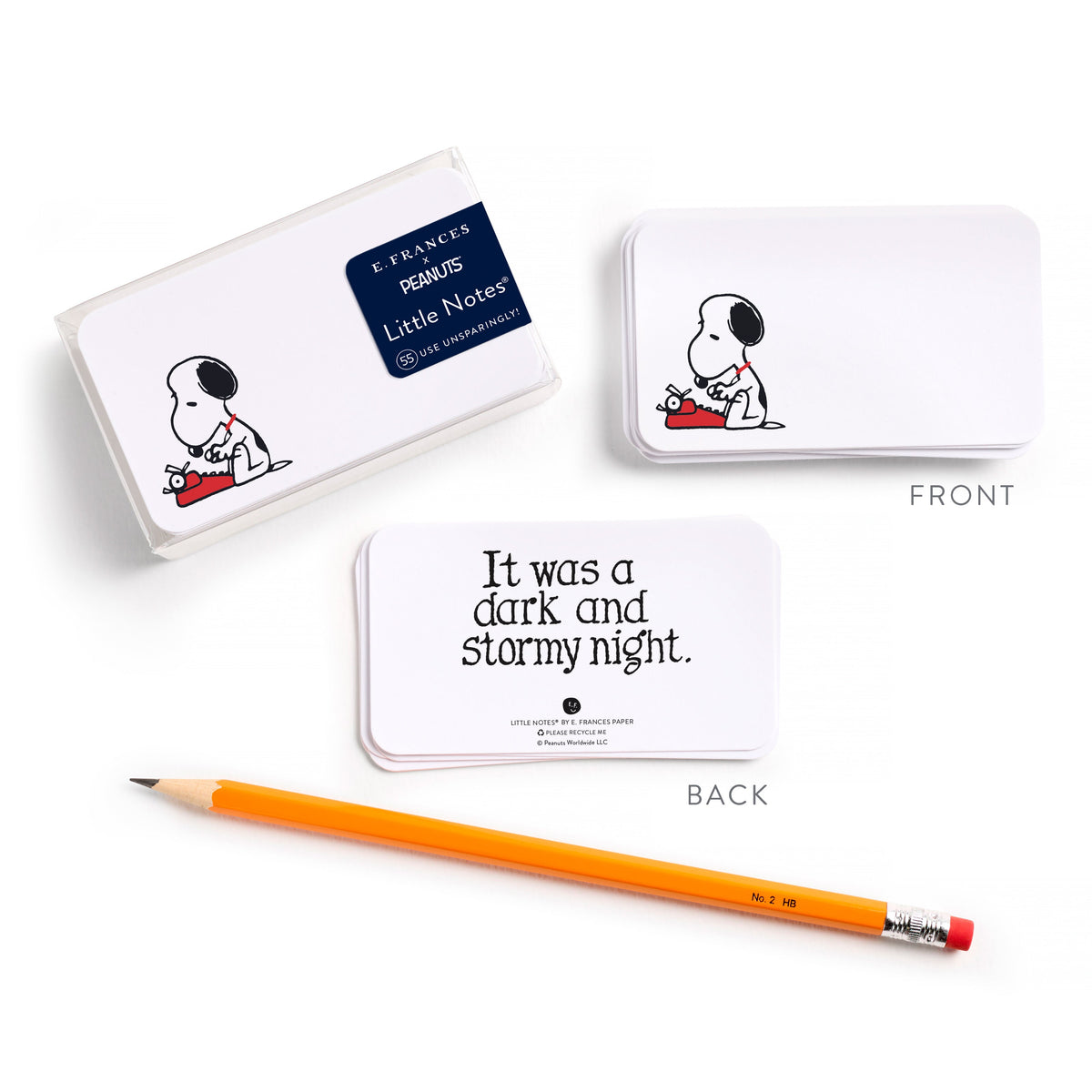 Snoopy Typing Little Notes by E. Frances Paper, cards laid out