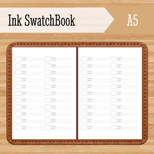 A5 Ink Swatch Book Kraft Travelers Notebook Insert - Ink Log - Fountain Pen Friendly Notebook - Hand-Stitched Binding
