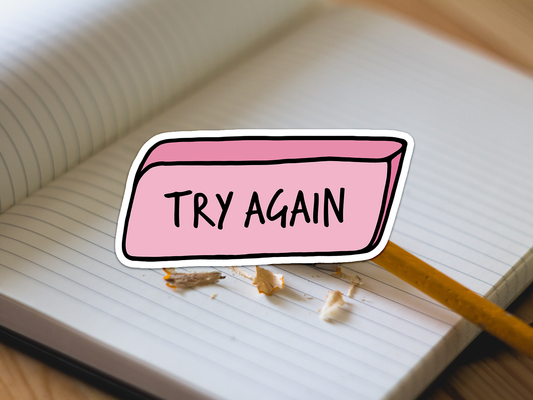 Try Again Pink Eraser Sticker