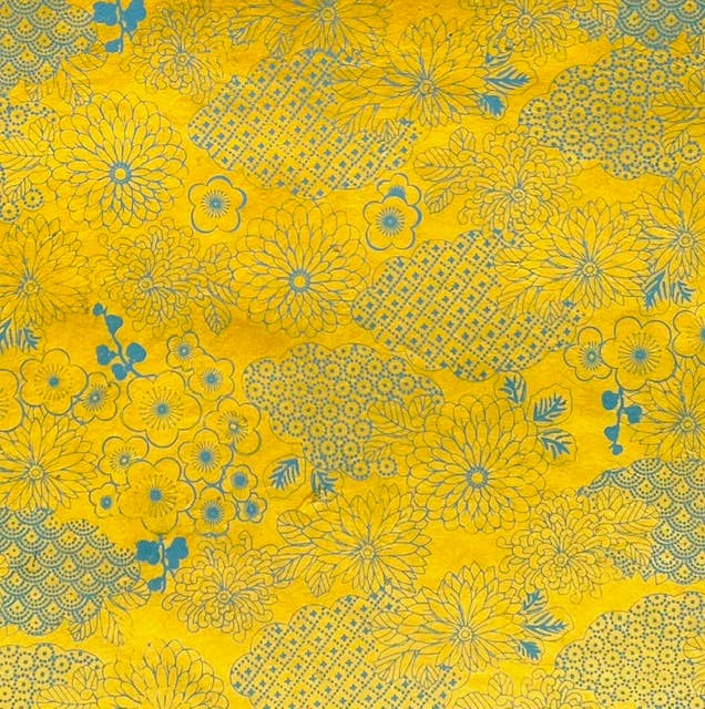 20x30 Japanese garden paper, teal/yellow