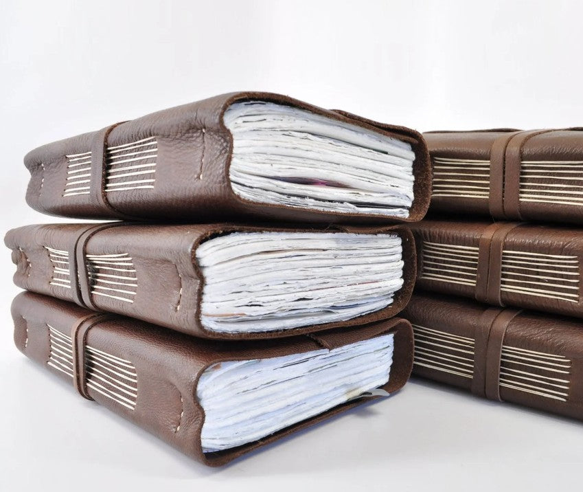 Manufactus Medieval Leather Journal, Nabuk Leather with Amalfi Paper, Hand Stitched in Italy