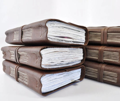 Manufactus Medieval Leather Journal, Nabuk Leather with Amalfi Paper, Hand Stitched in Italy