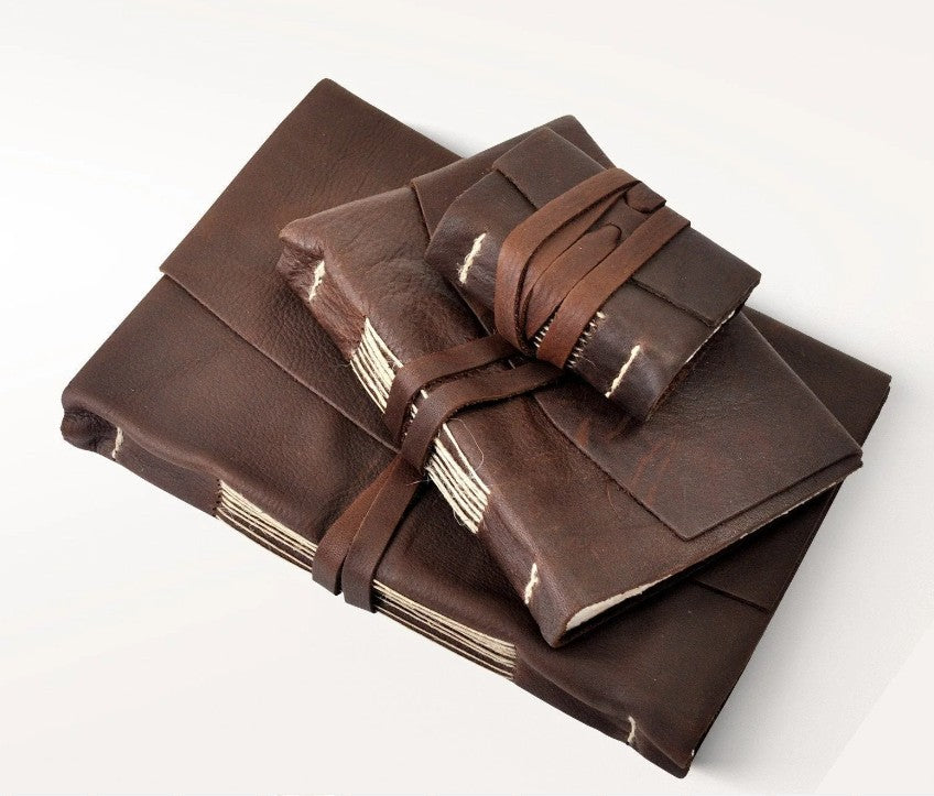 Manufactus Medieval Leather Journal, Nabuk Leather with Amalfi Paper, Hand Stitched in Italy