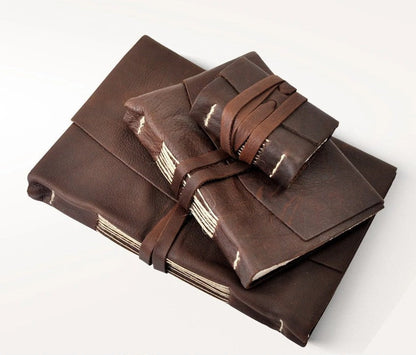 Manufactus Medieval Leather Journal, Nabuk Leather with Amalfi Paper, Hand Stitched in Italy