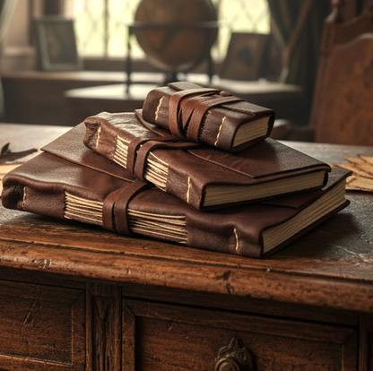 Manufactus Medieval Leather Journal, Nabuk Leather with Amalfi Paper, Hand Stitched in Italy